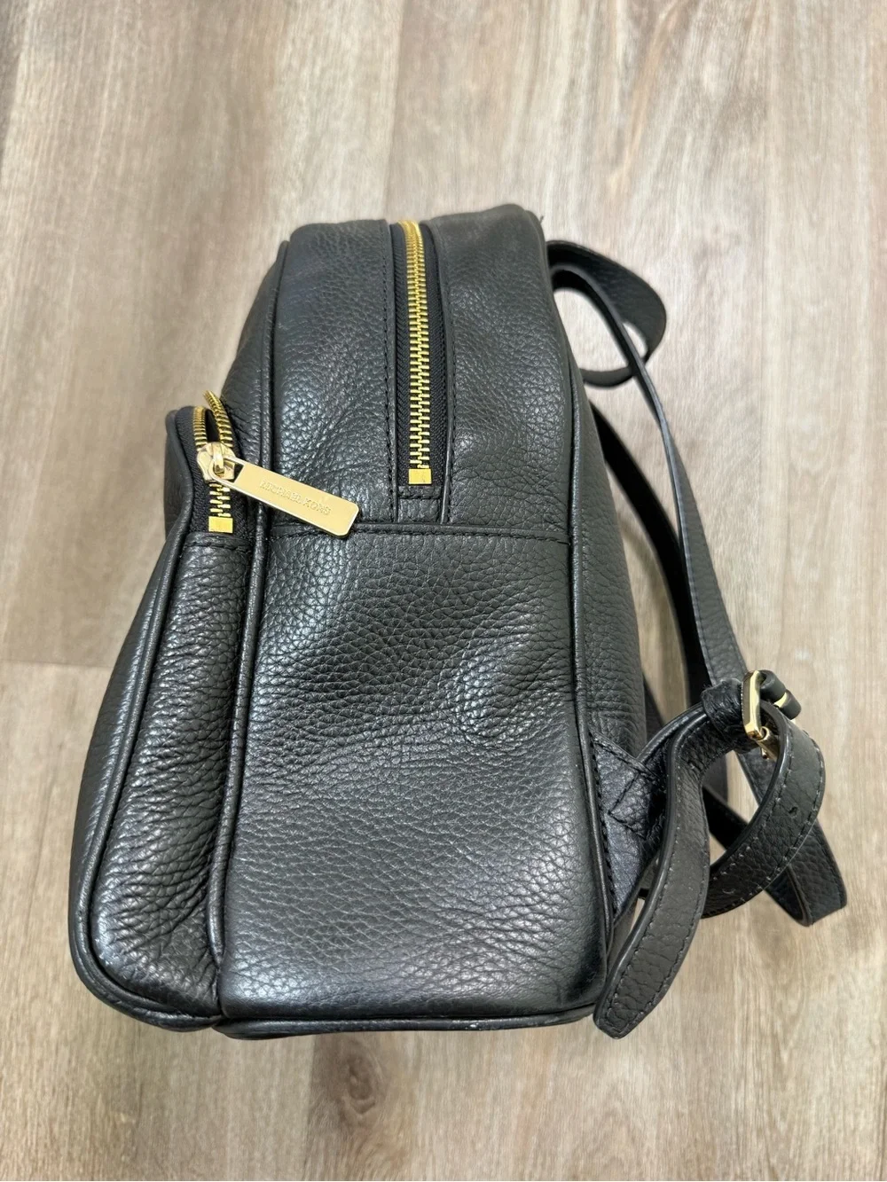 Michael Kors Black Pebbled Leather Mini Backpack with Gold Hardware